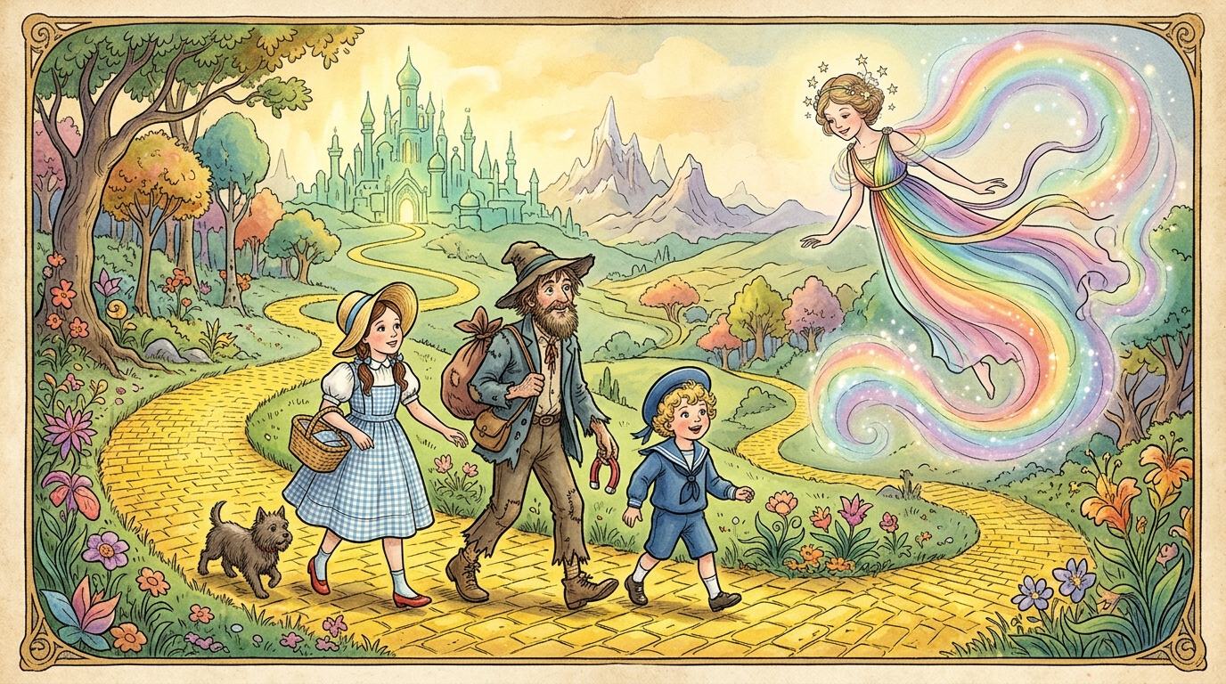 Dorothy and Companions Journeying on the Yellow Brick Road