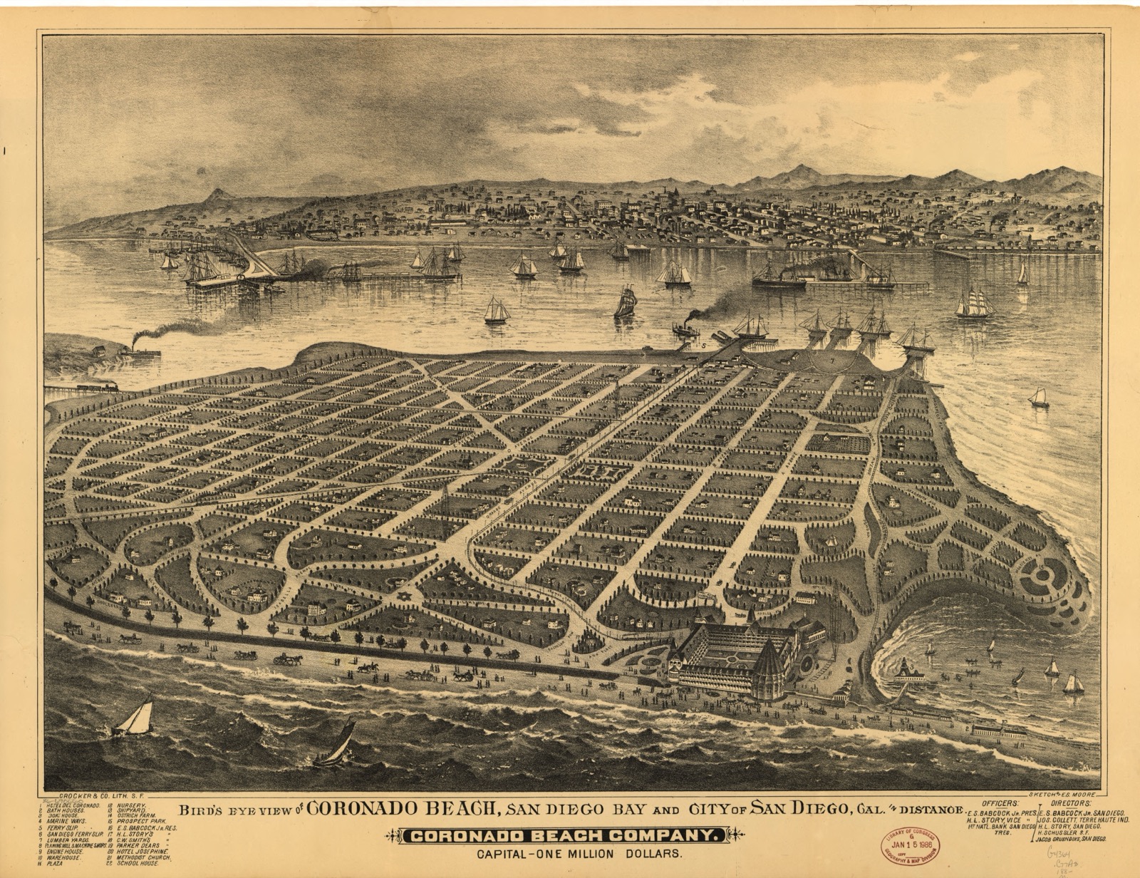 Bird Eye View of Coronado Beach and San Diego Bay (1888)