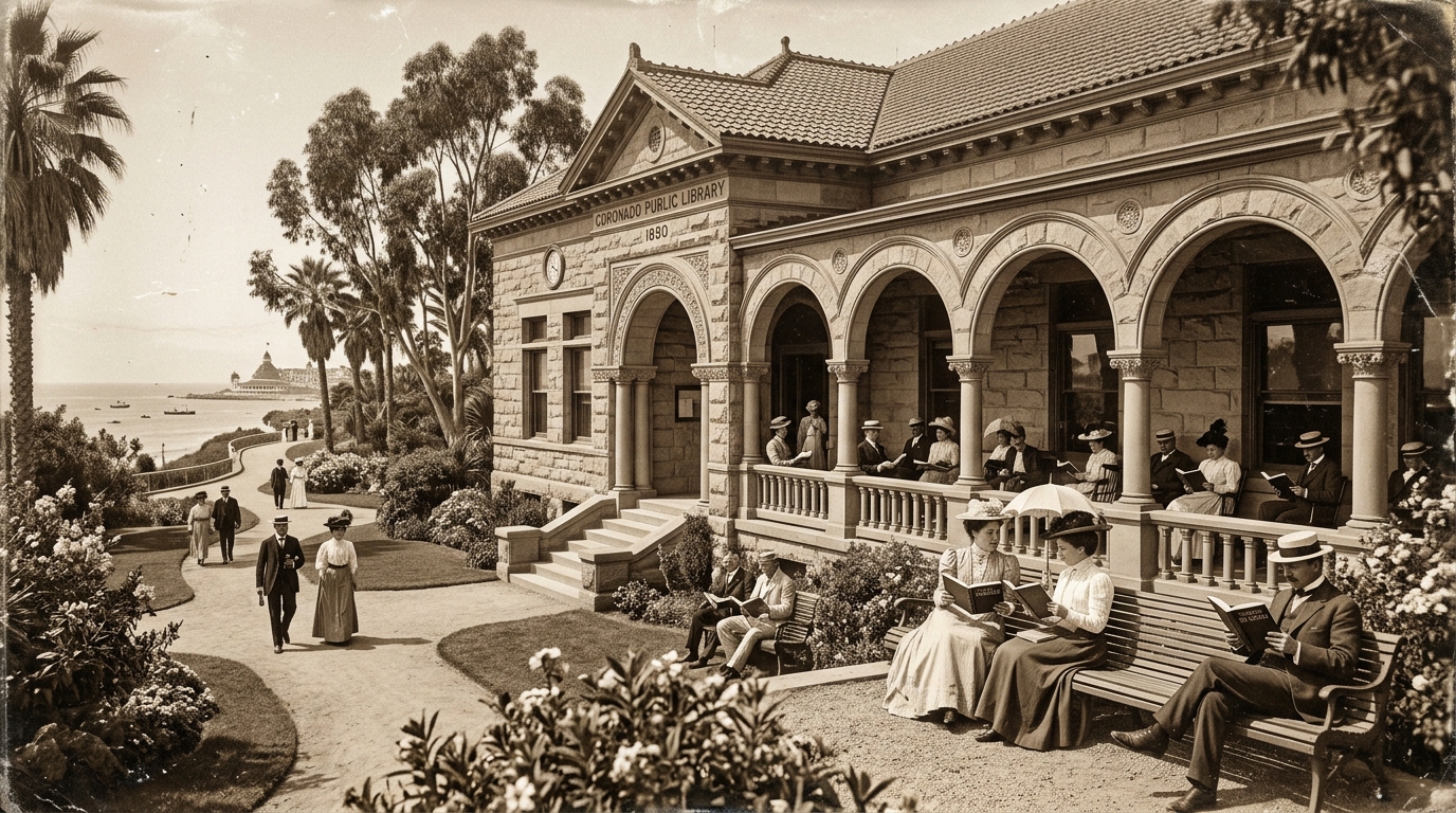 Coronado Public Library Classical Architecture and Park Reading Porch