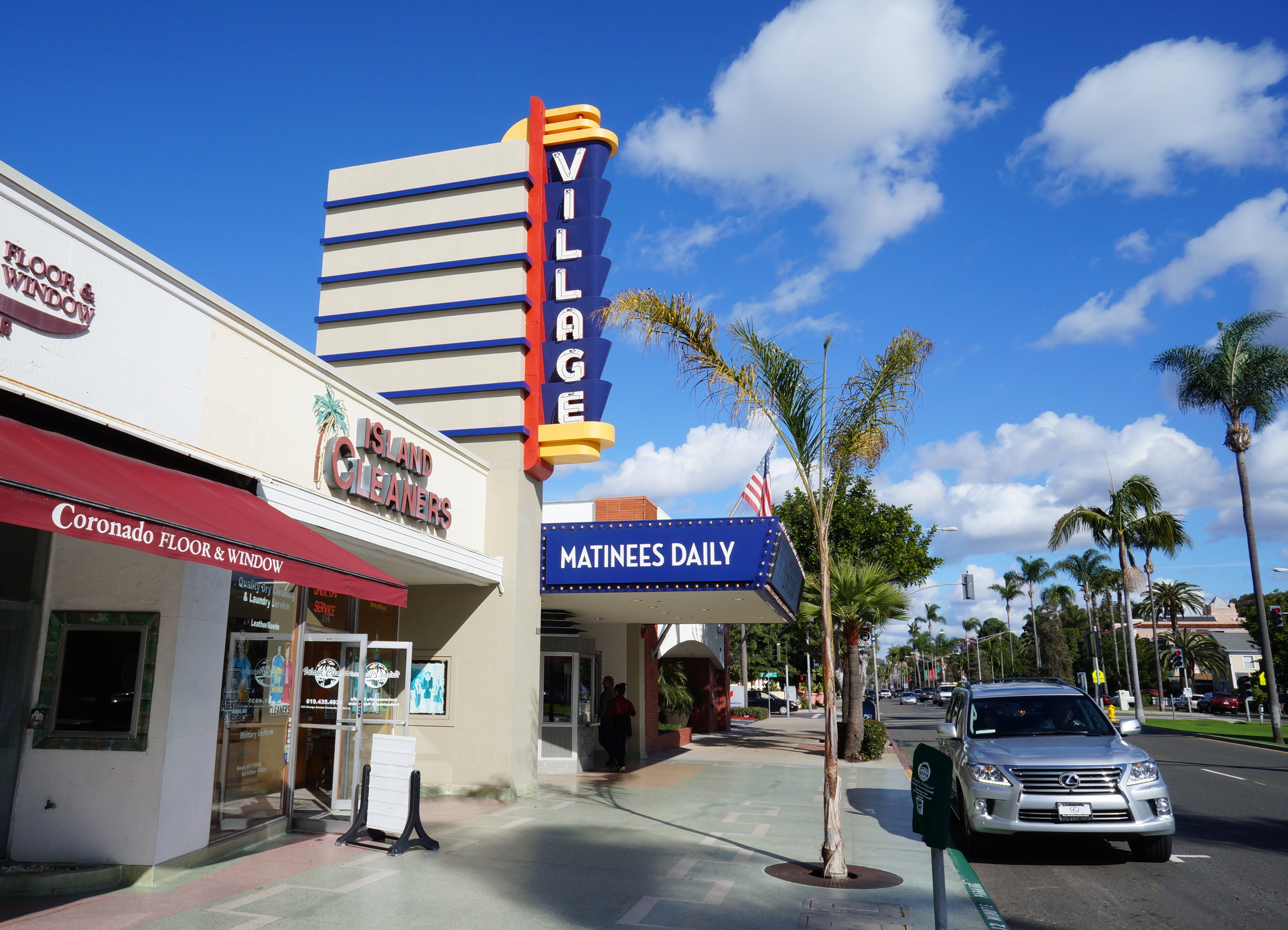 Historic Spreckels Building Cinema and Lambs Players Theatre on Orange Avenue