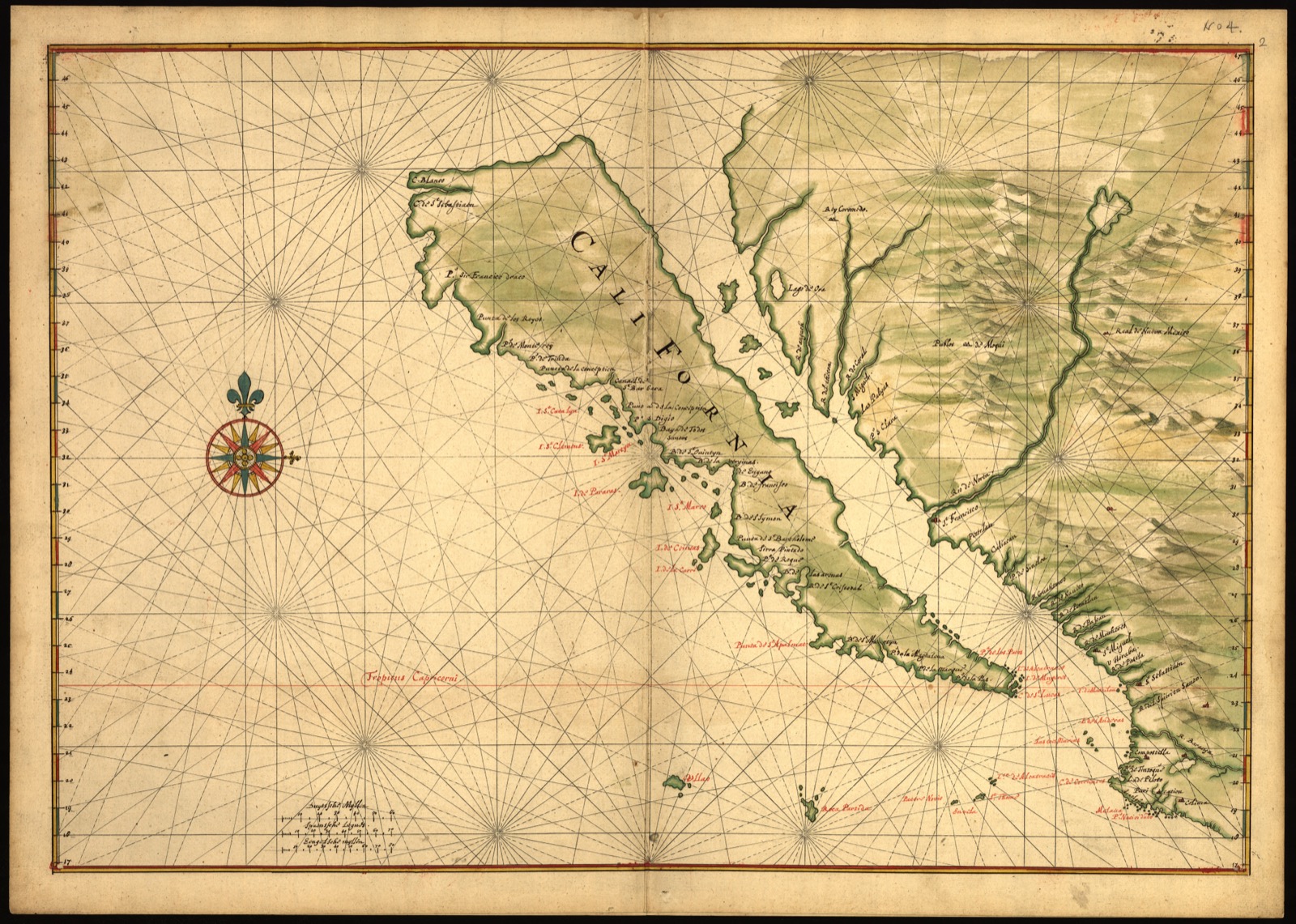 Early Spanish Maritime Map of California Coast (c. 1650)